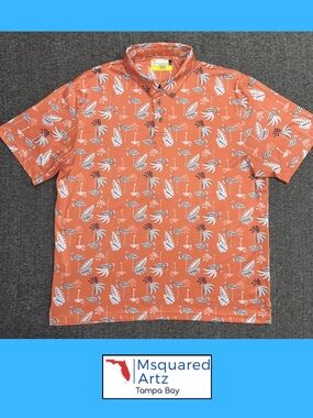 Nicklaus Flamingo Print Golf Polo Shirt Mens XL Coral Tropical Performance